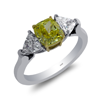 2.16ct.tw. Three Stone Diamond Ring Fancy Intense Yellow Cushion Dia 1.50ct.GIA FIY/SI2 18KWY DKR002825